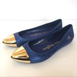 Carmen Steffens glittery blue & gold flats, 6/7